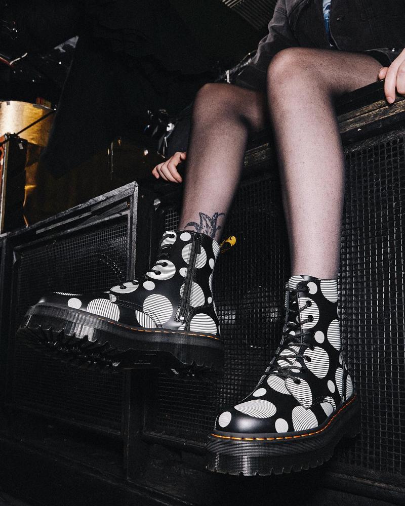 Dr Martens Jadon Polka Dot Smooth Læder Platform Støvler Dame Sort | DK 245WNB